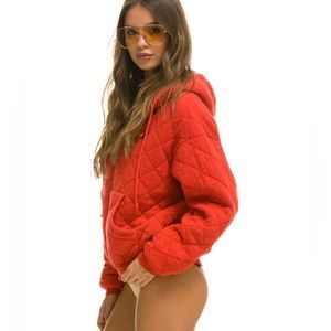AVIATOR NATION RED QUILTED ZIP HOODIE RELAXED - NWT Unisex